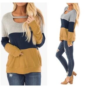 Colorblock Women's Long Sleeve Top Cutout Lightweight Sweatshirt Fall Medium M